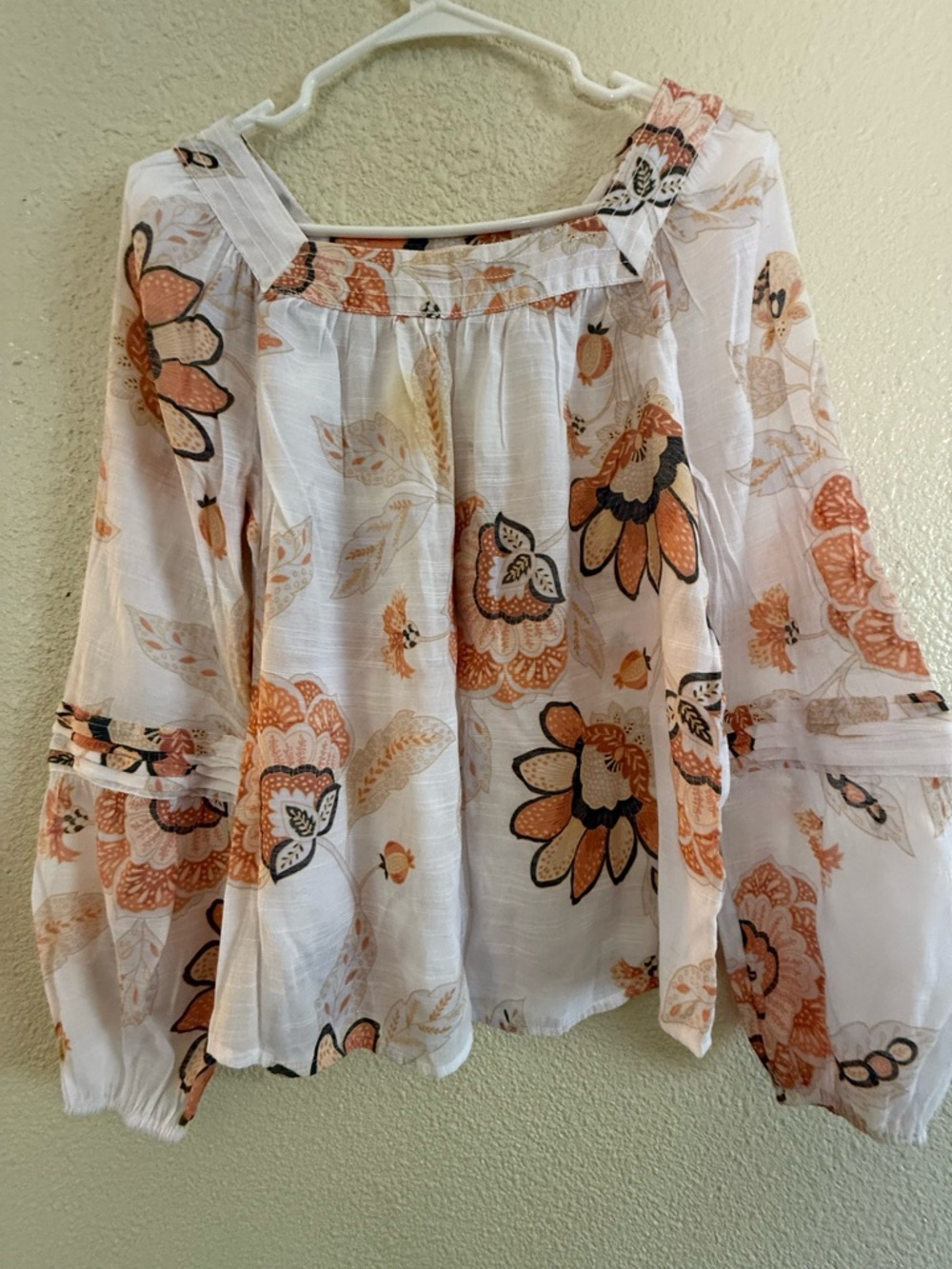 LC Lauren Conrad White Peasant Blouse with Orange Floral Print - Picture 2 of 5